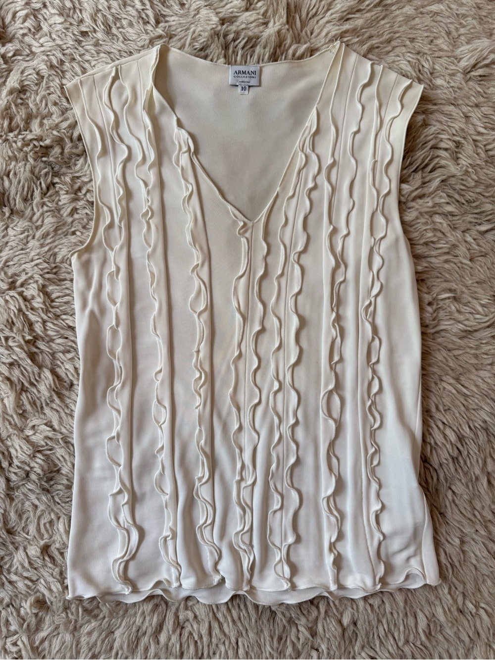 Armani Collezioni Cream V-Neck Sleeveless Camisole with Ruffle Trim